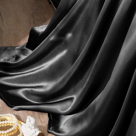 Satin Sheets Queen Size - 4 Piece Black Bed Sheet Set with Silky Microfiber - Picture 6 of 7